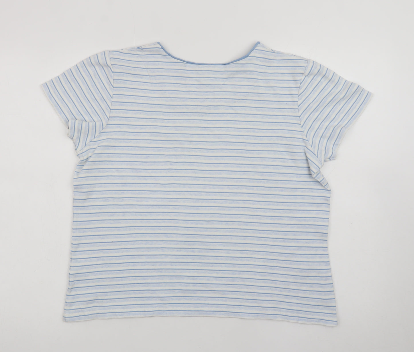 Dash Women Blue Striped Cotton T-Shirt Size 16