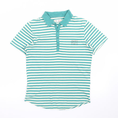 Firetrap Men's Green Striped Cotton Polo Shirt M