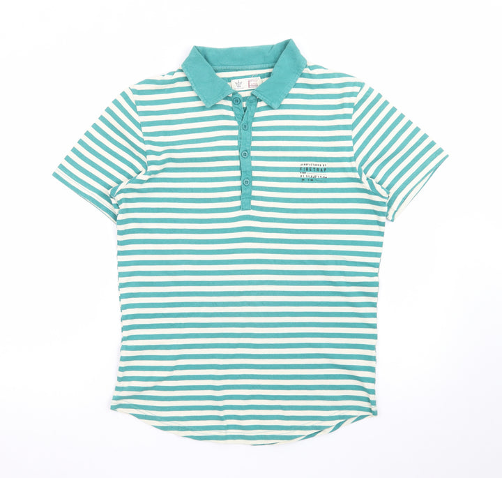 Firetrap Men's Green Striped Cotton Polo Shirt M