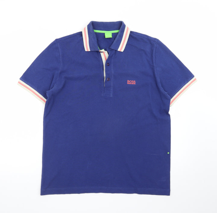 Hugo Boss Men's Blue Cotton Polo Shirt L Short Sleeve Classic Style