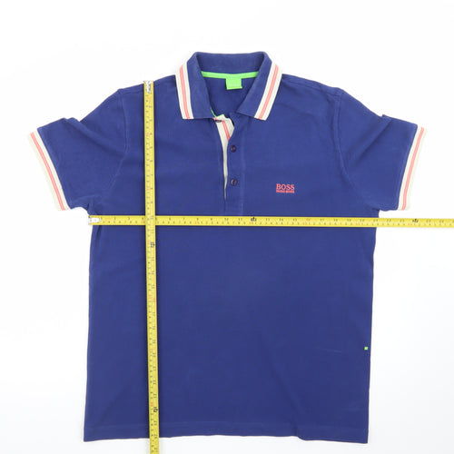 Hugo Boss Men's Blue Cotton Polo Shirt L Short Sleeve Classic Style