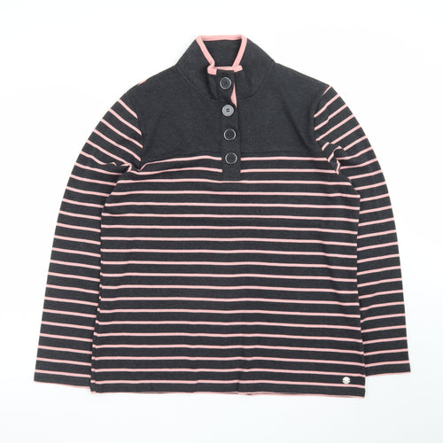 Penny Plain Women’s Black Pink Stripe Button Neck Long Sleeve Sweatshirt Size 14/16