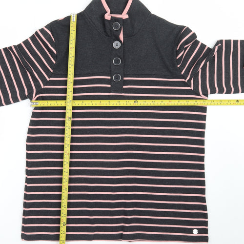 Penny Plain Women’s Black Pink Stripe Button Neck Long Sleeve Sweatshirt Size 14/16