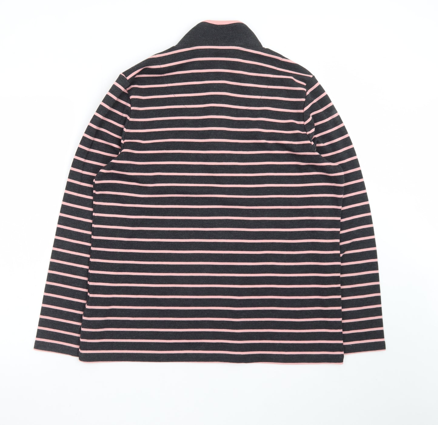 Penny Plain Women’s Black Pink Stripe Button Neck Long Sleeve Sweatshirt Size 14/16