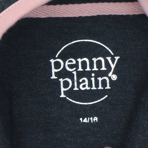 Penny Plain Women’s Black Pink Stripe Button Neck Long Sleeve Sweatshirt Size 14/16