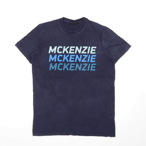 McKenzie Men's Blue Graphic Logo Crew Neck Short Sleeve T-Shirt Size S