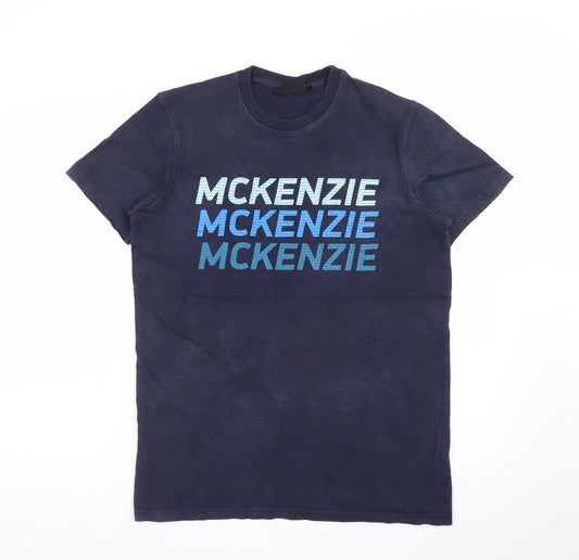 McKenzie Men's Blue Graphic Logo Crew Neck Short Sleeve T-Shirt Size S