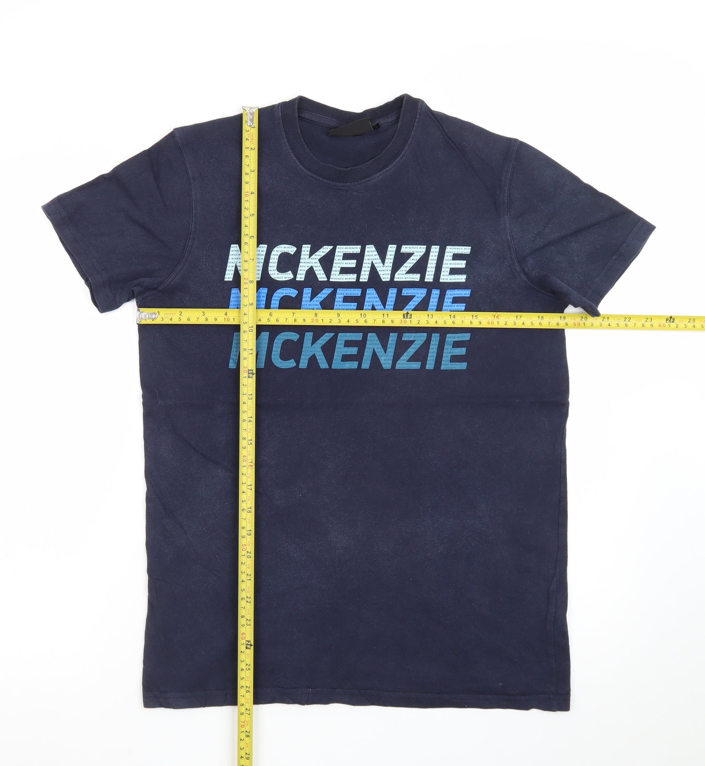 McKenzie Men's Blue Graphic Logo Crew Neck Short Sleeve T-Shirt Size S