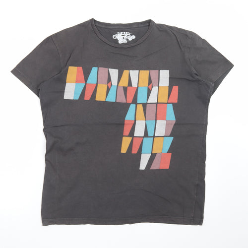 Diesel Men’s Black XL Retro Graphic Short Sleeve Cotton T-Shirt