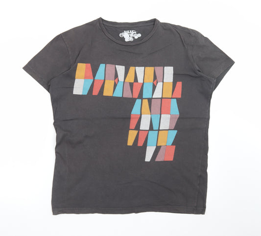 Diesel Men’s Black XL Retro Graphic Short Sleeve Cotton T-Shirt