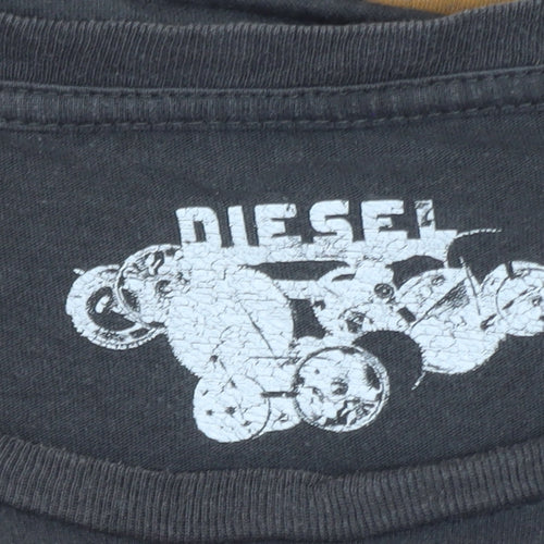 Diesel Men’s Black XL Retro Graphic Short Sleeve Cotton T-Shirt