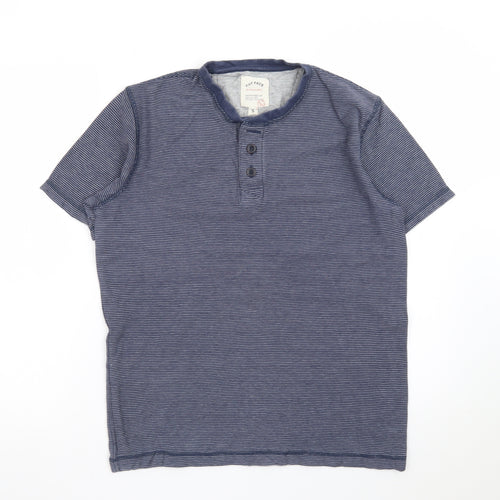 Fat Face Women Blue Striped Henley T-Shirt Size S Cotton