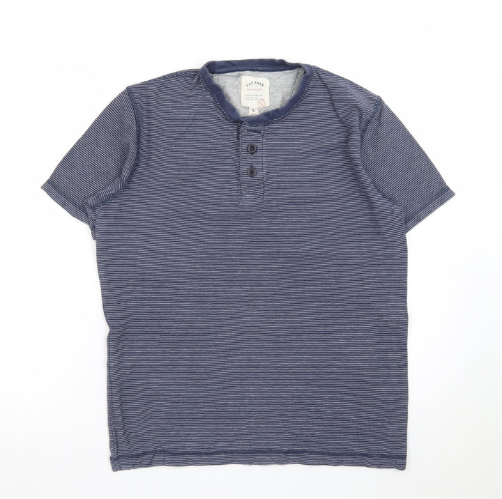 Fat Face Women Blue Striped Henley T-Shirt Size S Cotton