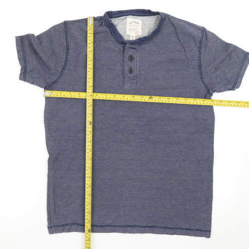 Fat Face Women Blue Striped Henley T-Shirt Size S Cotton