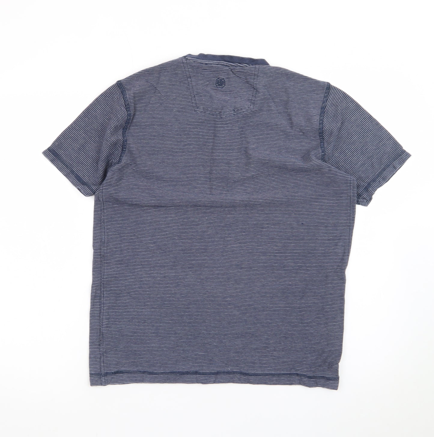 Fat Face Women Blue Striped Henley T-Shirt Size S Cotton