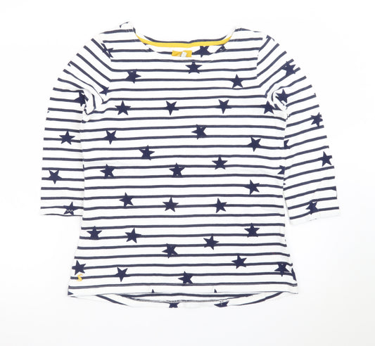 Joules Women’s White Navy Star Stripe 3/4 Sleeve Cotton T-Shirt UK 12