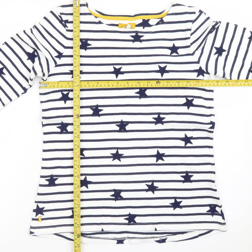 Joules Women’s White Navy Star Stripe 3/4 Sleeve Cotton T-Shirt UK 12