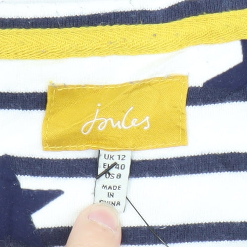 Joules Women’s White Navy Star Stripe 3/4 Sleeve Cotton T-Shirt UK 12