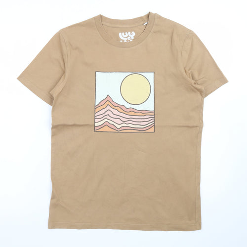 Lucy & Yak Men's Beige Graphic Print Organic Cotton T-Shirt XS
