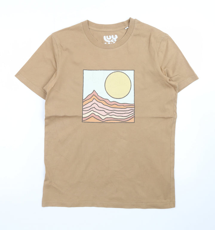 Lucy & Yak Men's Beige Graphic Print Organic Cotton T-Shirt XS