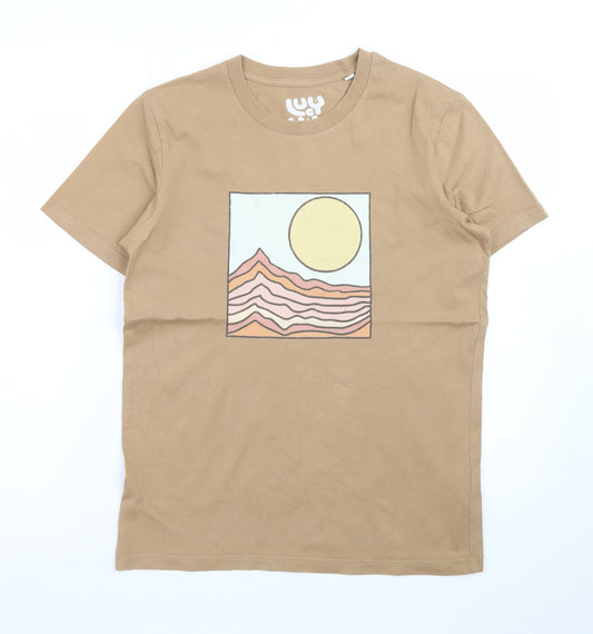 Lucy & Yak Men's Beige Graphic Print Organic Cotton T-Shirt XS