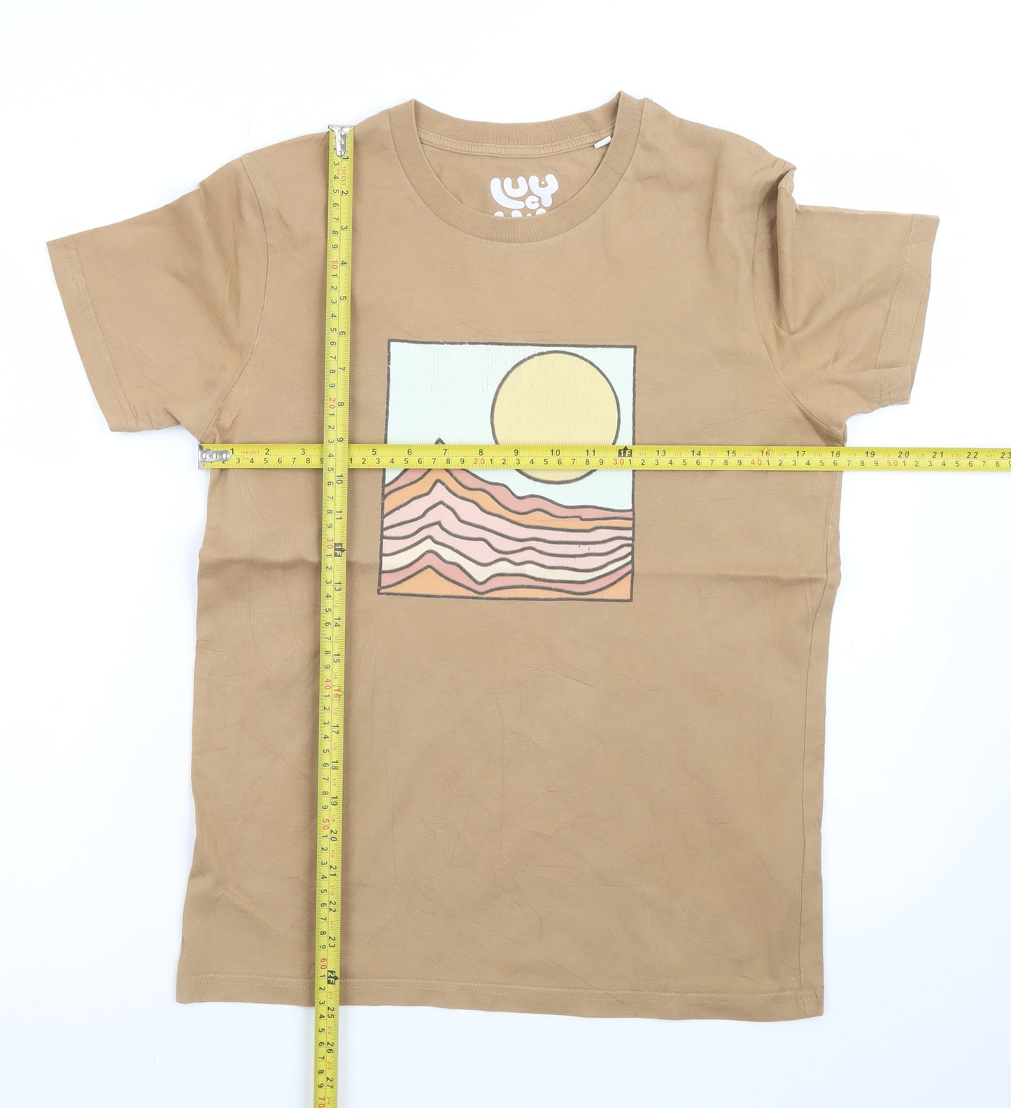 Lucy & Yak Men's Beige Graphic Print Organic Cotton T-Shirt XS
