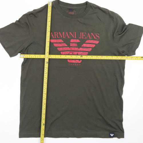 Armani Jeans Men's Khaki Green Crew Neck Logo T-Shirt Size L