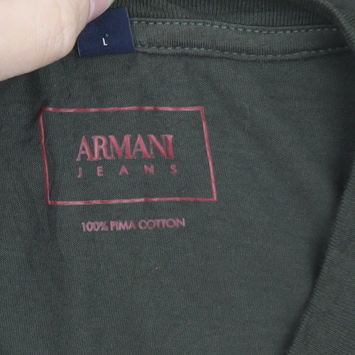 Armani Jeans Men's Khaki Green Crew Neck Logo T-Shirt Size L