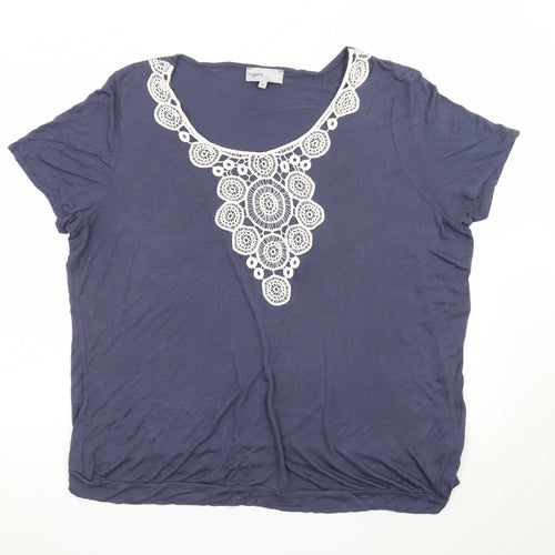 Rogers + Rogers Women's Blue Crochet Neck Viscose T-Shirt Size 22