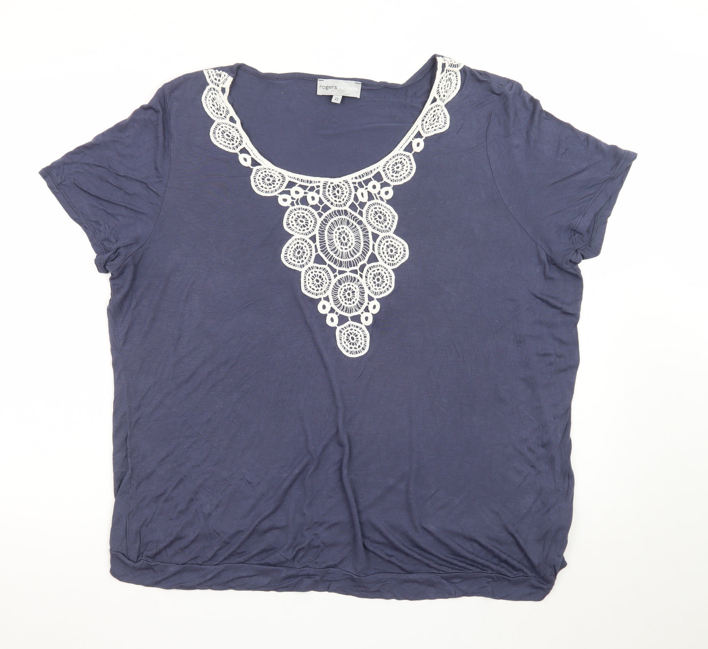 Rogers + Rogers Women's Blue Crochet Neck Viscose T-Shirt Size 22