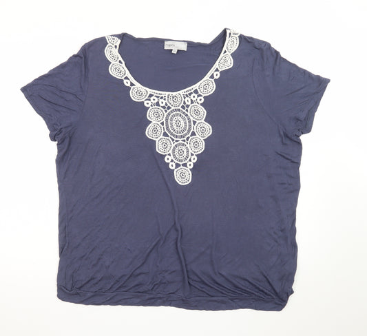 Rogers + Rogers Women's Blue Crochet Neck Viscose T-Shirt Size 22