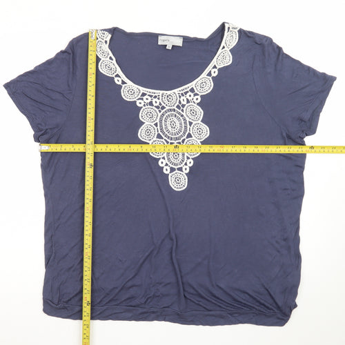 Rogers + Rogers Women's Blue Crochet Neck Viscose T-Shirt Size 22