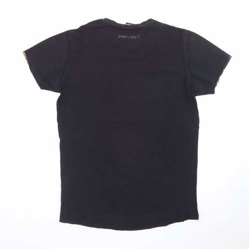 11 Degrees Men's Black Floral Trim Crew Neck Slim T-Shirt Medium
