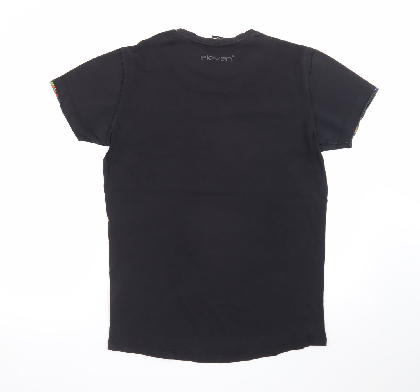 11 Degrees Men's Black Floral Trim Crew Neck Slim T-Shirt Medium