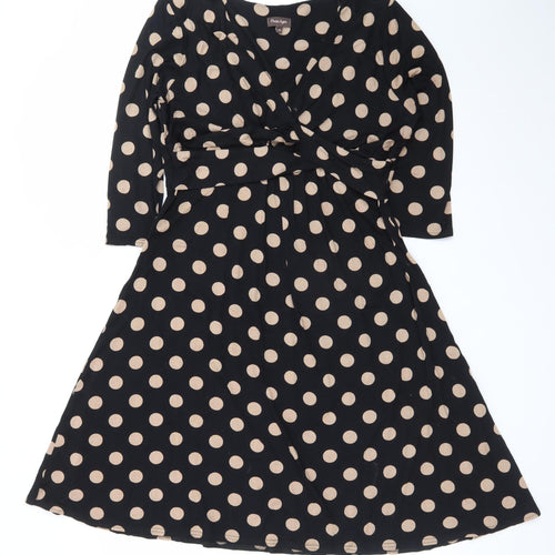 Phase Eight Women Black Polka Dot Size 14 A-Line Jersey Dress