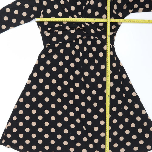 Phase Eight Women Black Polka Dot Size 14 A-Line Jersey Dress