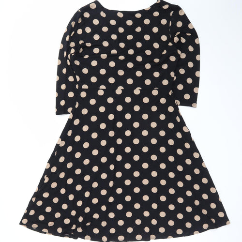 Phase Eight Women Black Polka Dot Size 14 A-Line Jersey Dress