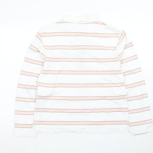 Toggi Women's White Pink Striped Cotton Long Sleeve Polo Shirt Size 14