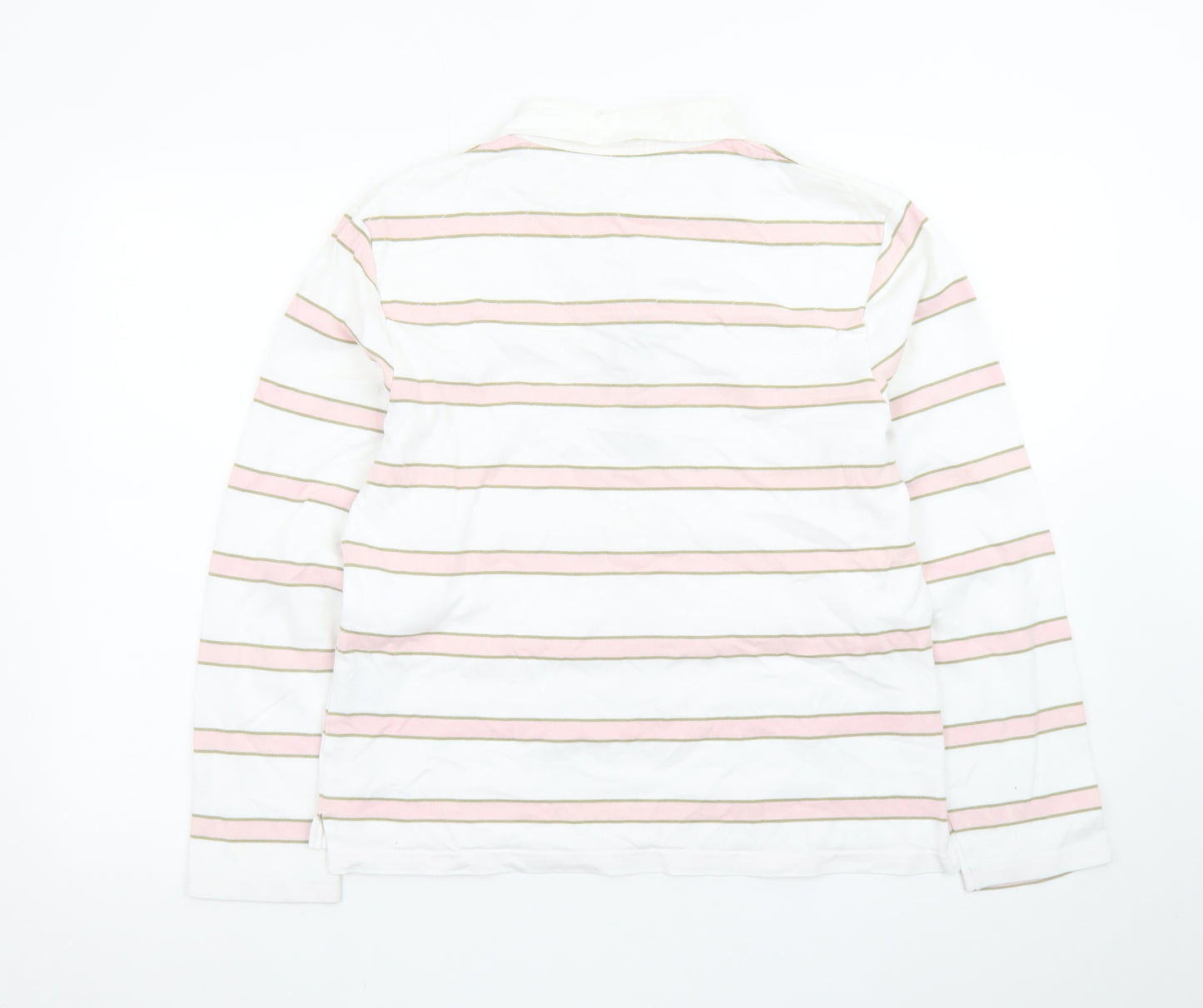 Toggi Women's White Pink Striped Cotton Long Sleeve Polo Shirt Size 14