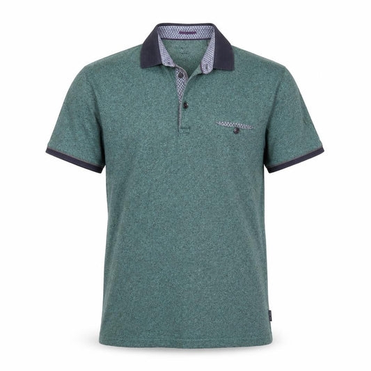 Front view of Ted Baker Men's Green Short Sleeve Polo Shirt, size S, Classic Fit