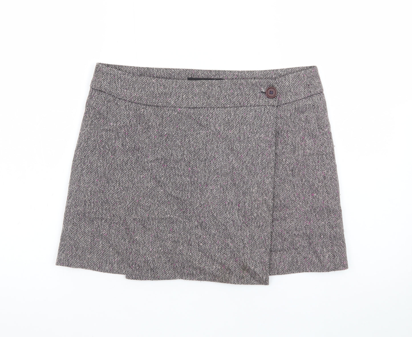 Great Plains Women's Grey Tweed Wrap Mini Skirt Size 10