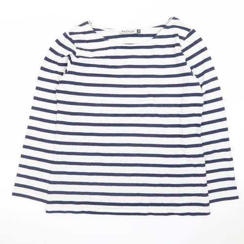 Baukjen Women's Navy White Striped Cotton Boat Neck Long Sleeve Top Size 12