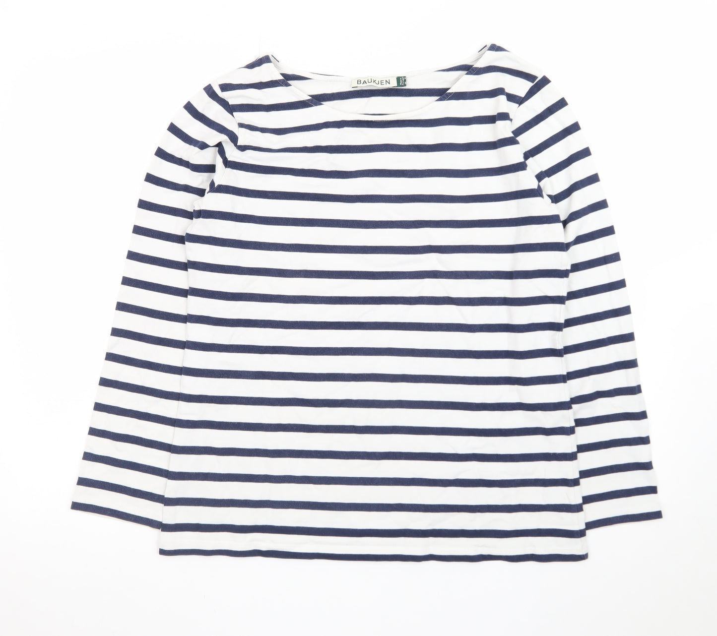Baukjen Women's Navy White Striped Cotton Boat Neck Long Sleeve Top Size 12