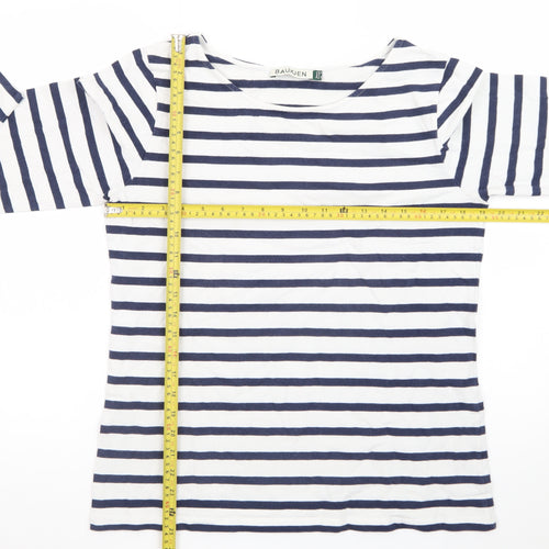 Baukjen Women's Navy White Striped Cotton Boat Neck Long Sleeve Top Size 12