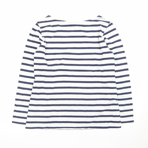 Baukjen Women's Navy White Striped Cotton Boat Neck Long Sleeve Top Size 12