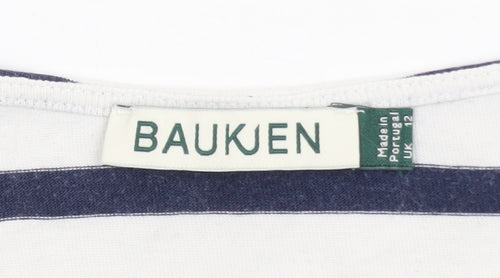 Baukjen Women's Navy White Striped Cotton Boat Neck Long Sleeve Top Size 12