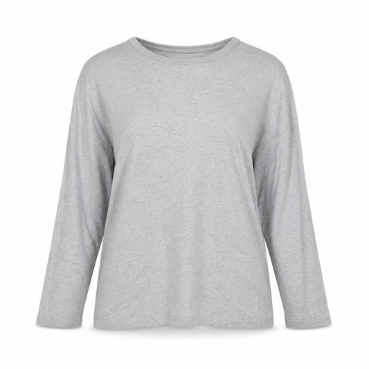 Front view of Pure DKNY Women’s Grey Long Sleeve Cotton Crew Neck T-Shirt, size L
