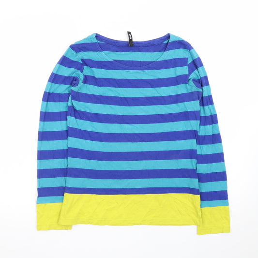 Max Womens Blue Striped Long Sleeve Cotton T-Shirt Size 10