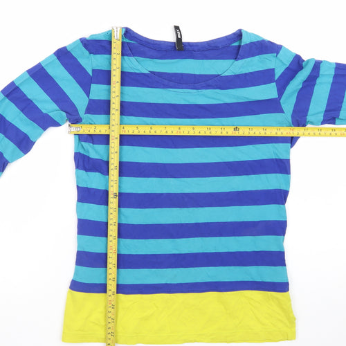 Max Womens Blue Striped Long Sleeve Cotton T-Shirt Size 10