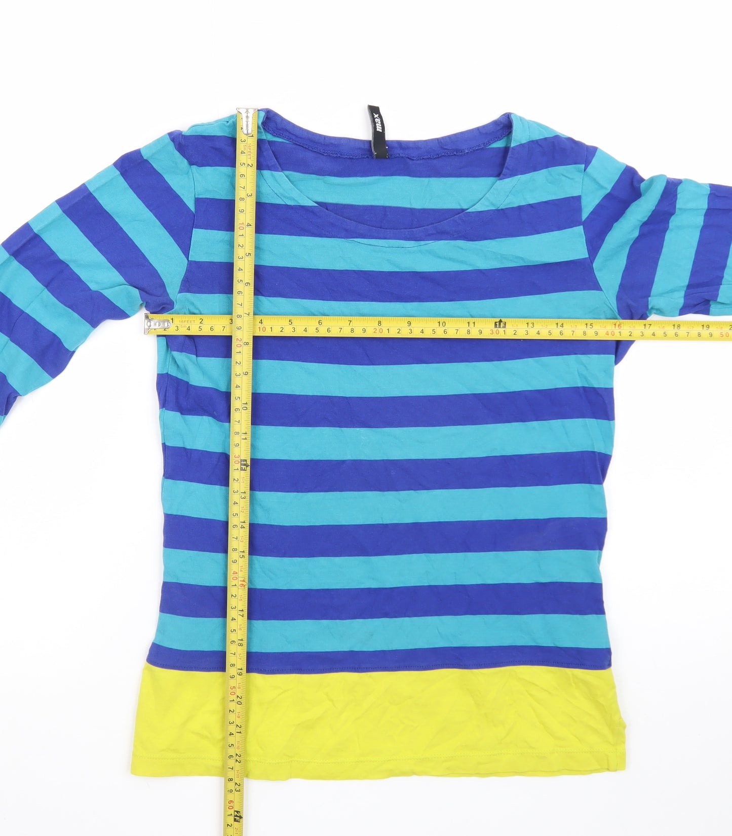 Max Womens Blue Striped Long Sleeve Cotton T-Shirt Size 10